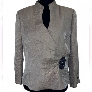 J.R. NITES Elegant Blouse 8, W/Beaded Detail Long Sleeves And Back Zipper